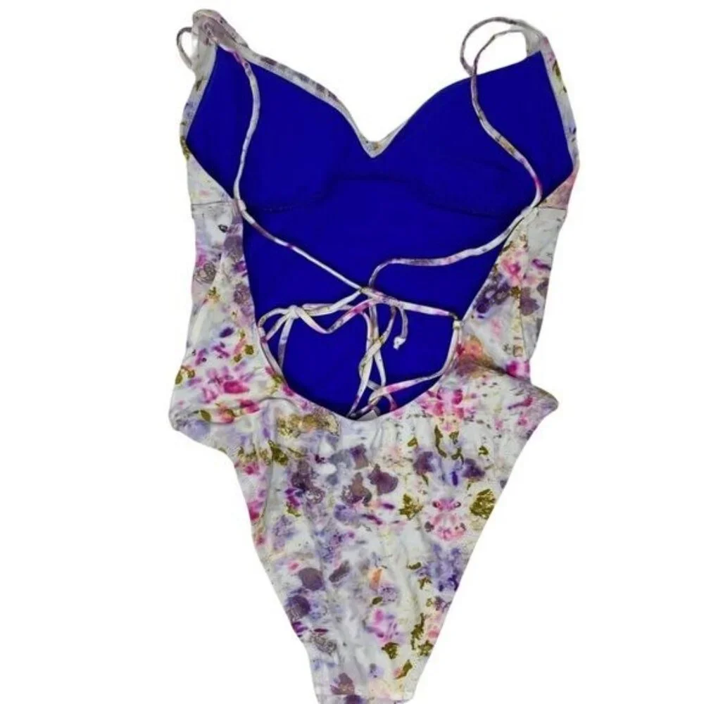 J. Crew X Flora Obscura One Piece Strappy Back Plunge in Kaleidoscope Floral NWT - Picture 6 of 8